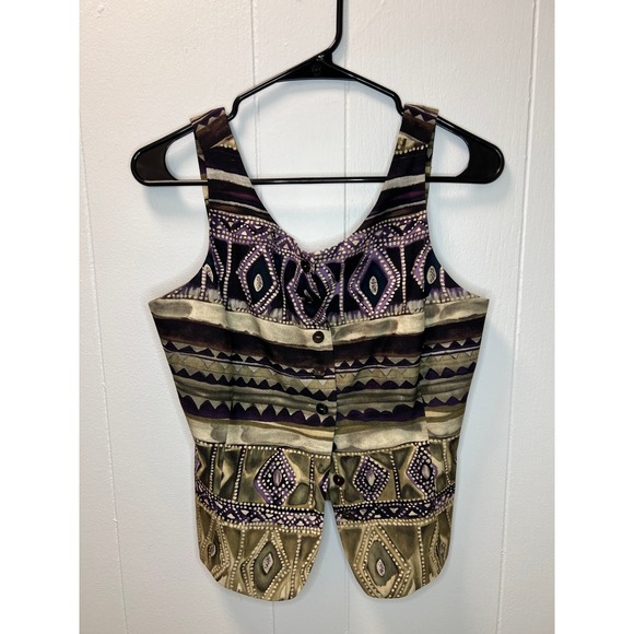 Dana Buchman Jackets & Blazers - Dana Buchman Petites 100% Silk Geometric/Tribal Button Up Vest/Tank Sz 6